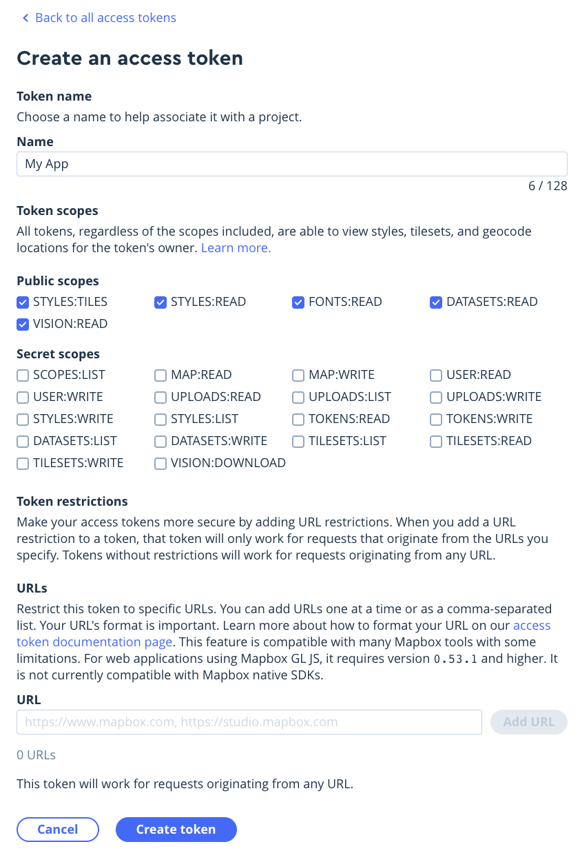 MapBox Create Token